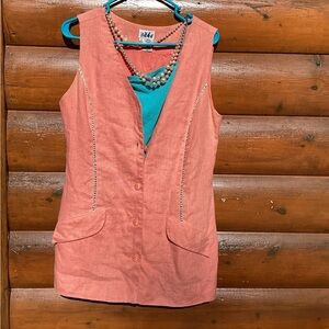 🪸 CORAL LINEN Vintage VEST/Blazer By Designer Sake EUC